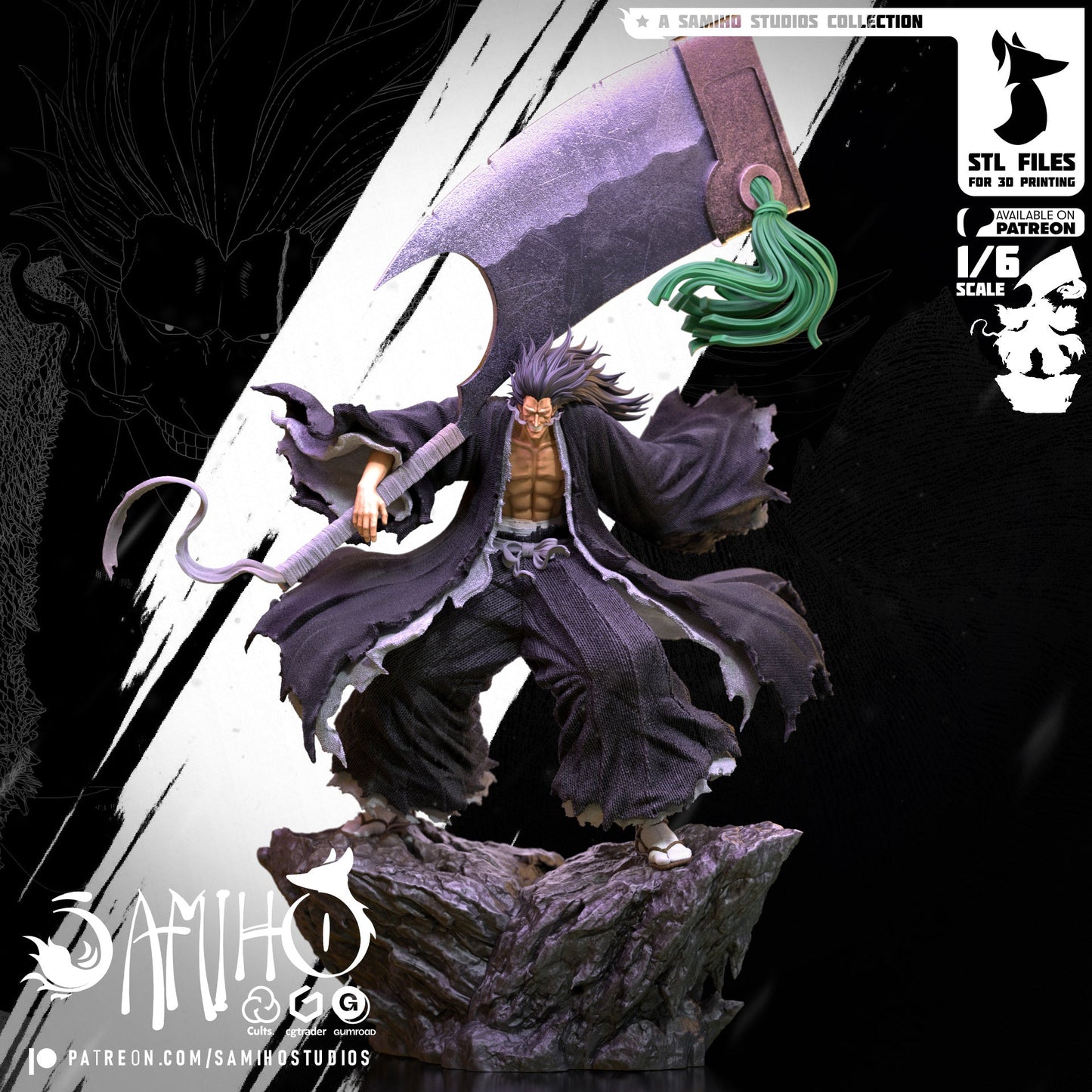 Zaraki Kenpachi Résine de Collection Yagami Studio Figurine et statue résine de collection manga animé comics imprimé et peinte à la main