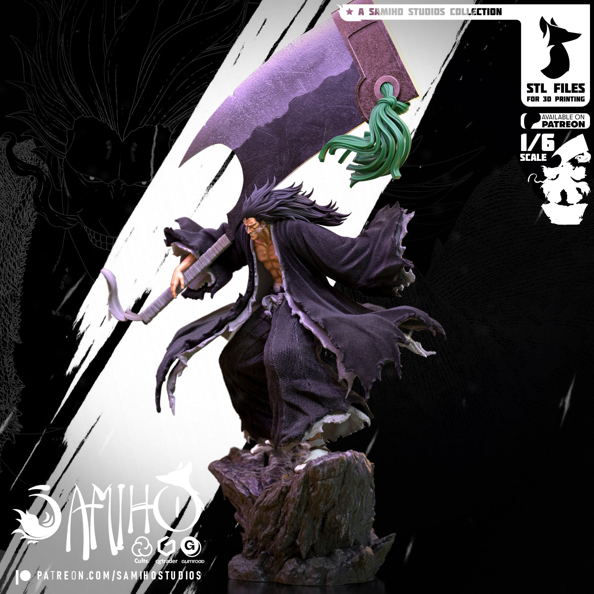 Zaraki Kenpachi Résine de Collection Yagami Studio Figurine et statue résine de collection manga animé comics imprimé et peinte à la main