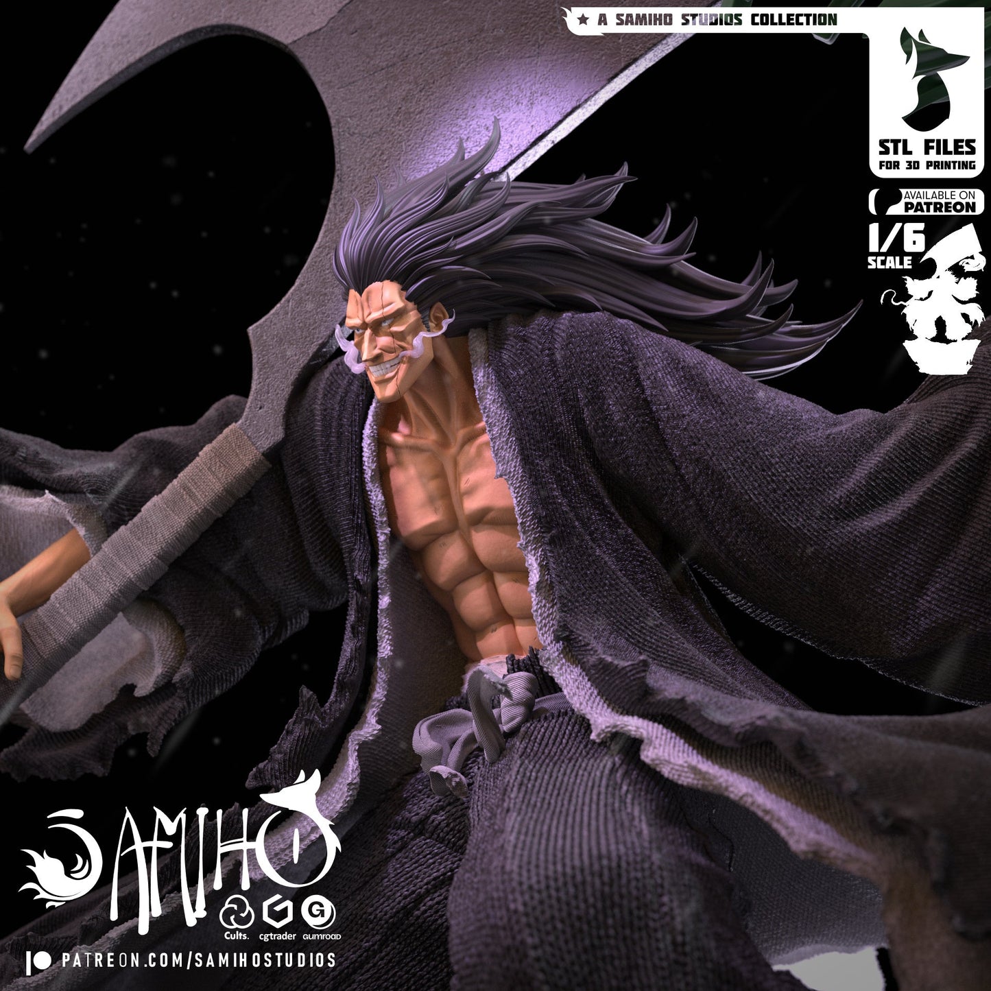 Zaraki Kenpachi Résine de Collection Yagami Studio Figurine et statue résine de collection manga animé comics imprimé et peinte à la main