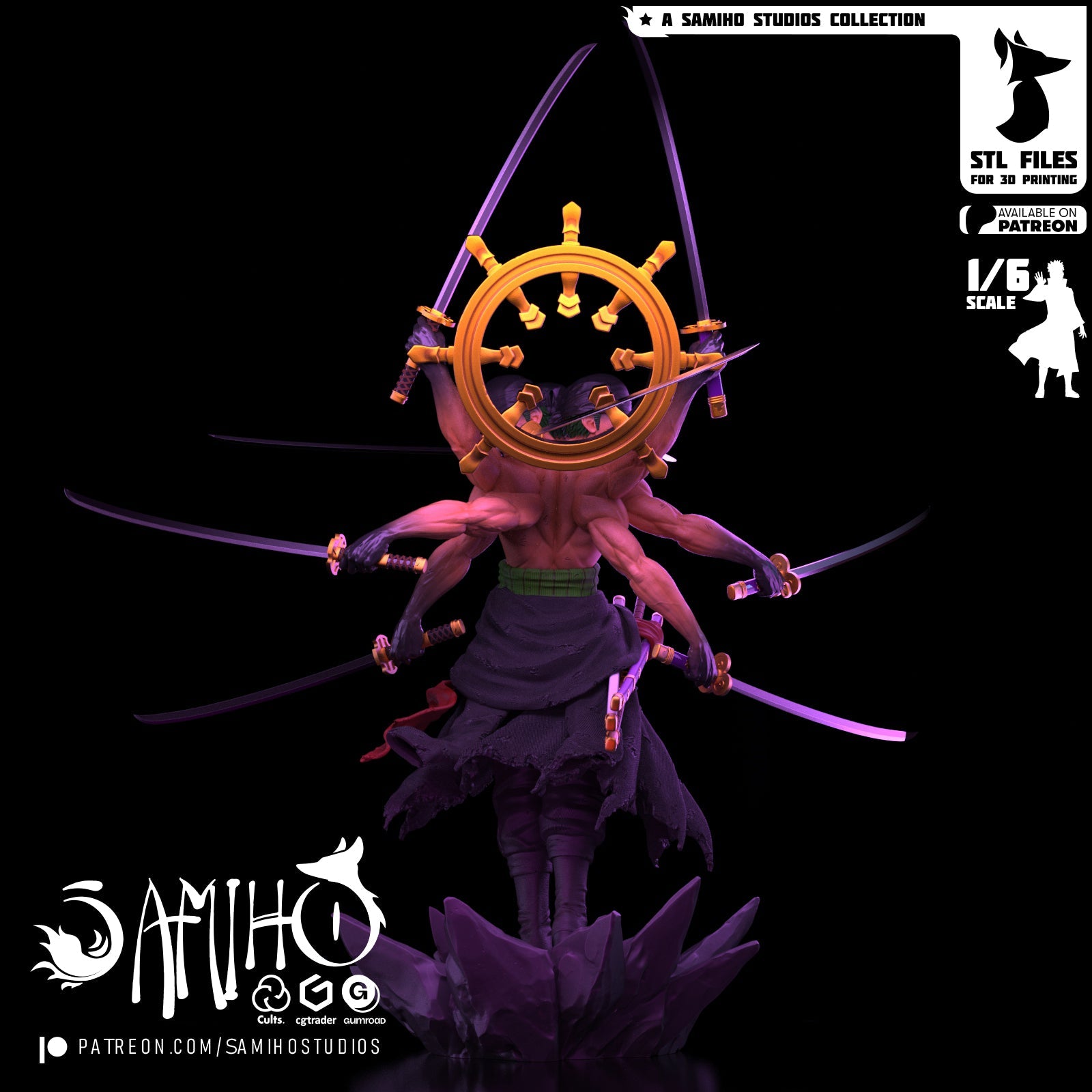 Zoro Ashura Résine de Collection Yagami Studio Figurine et statue résine de collection manga animé comics imprimé et peinte à la main