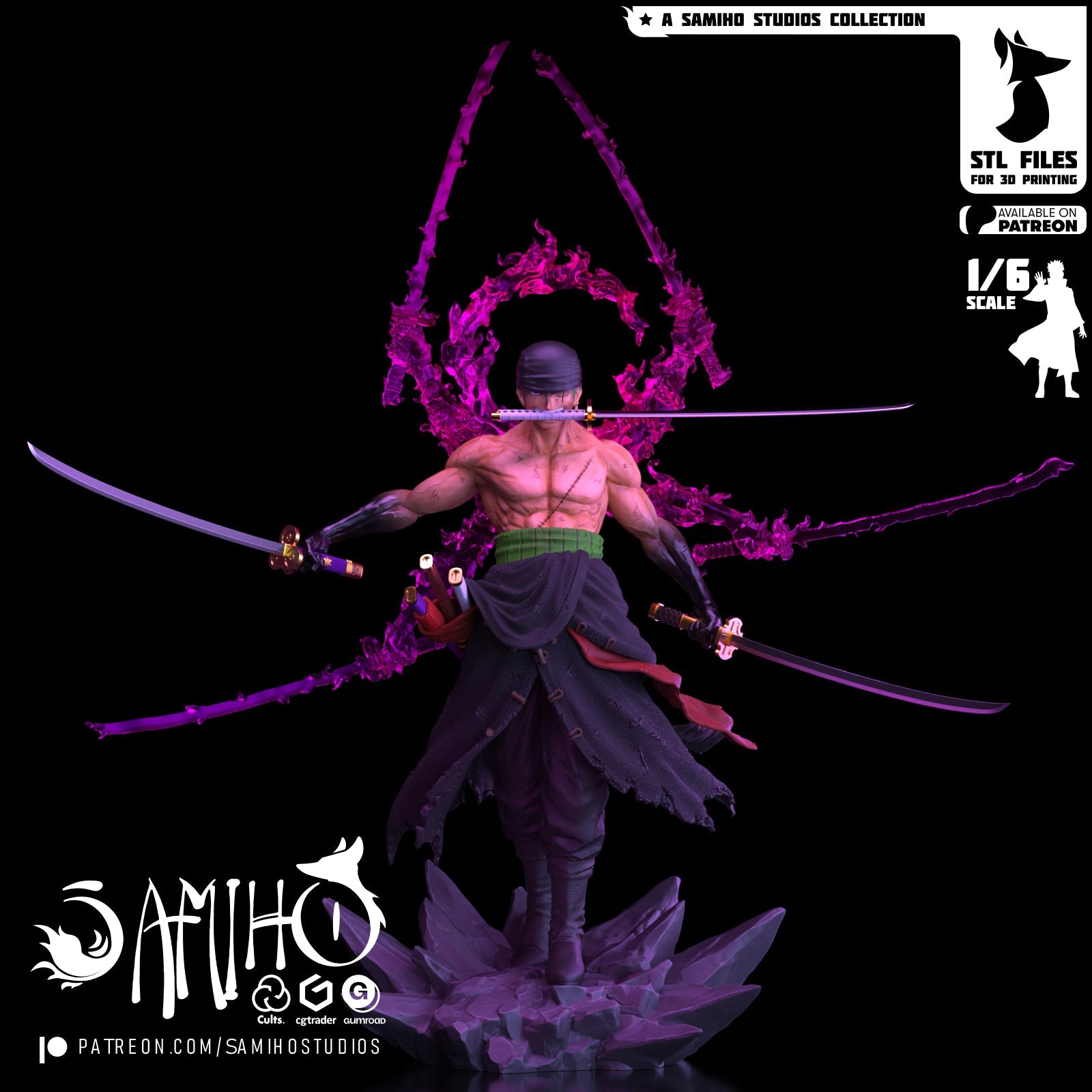Zoro Ashura Résine de Collection Yagami Studio Figurine et statue résine de collection manga animé comics imprimé et peinte à la main