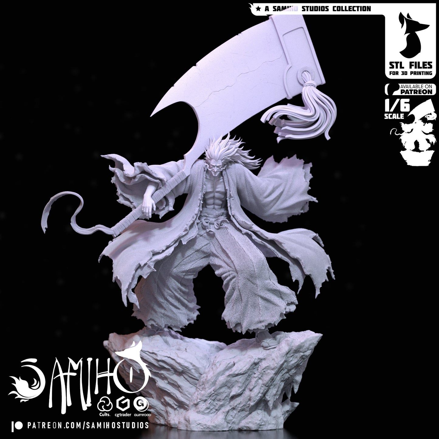Zaraki Kenpachi Résine de Collection Yagami Studio Figurine et statue résine de collection manga animé comics imprimé et peinte à la main
